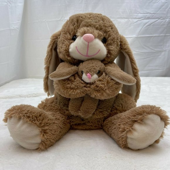 Rabbit with Bunny 12" Plush Stuffed Toy Goffa International Brown - Picture 1 of 11